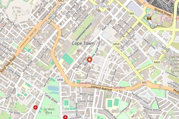 Map showing Prashad Cafe in Cape Town