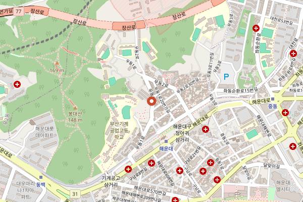 Map showing Nagahama Mangetsu in Busan