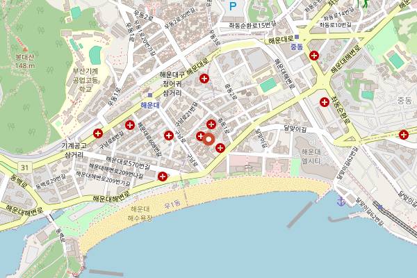 Map showing Haeundae Traditional Market in Busan