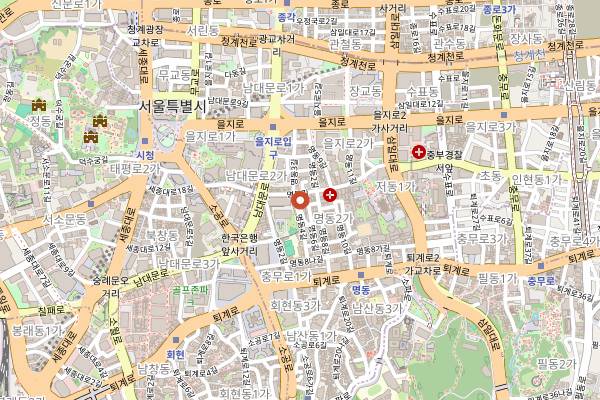 Map showing Myeongdong Budae Jjigae in Seoul