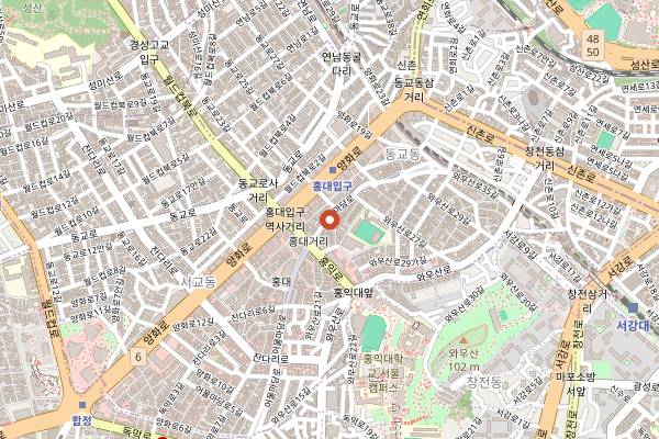 Map showing Ungteori Saenggogi Hongdae in Seoul