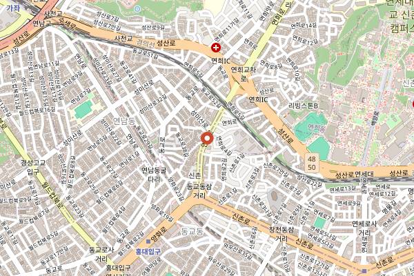 Map showing Hongdae Street Food Strip in Seoul
