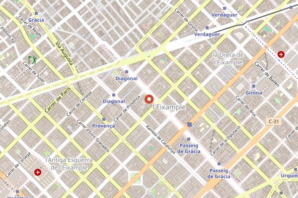 Map showing Honest Greens (budget) in Barcelona