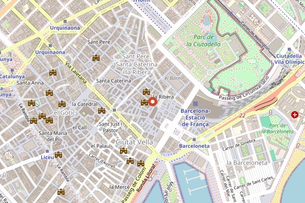 Map showing Euskal Etxea in Barcelona
