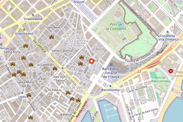 Map showing Barcelona Food Tours in Barcelona