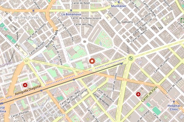 Map showing Via Veneto (hidden) in Barcelona