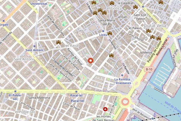 Map showing Bar Marsella (late-night) in Barcelona