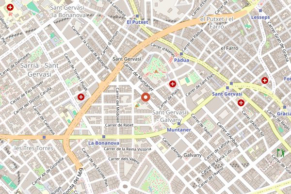 Map showing Mercat de Galvany in Barcelona