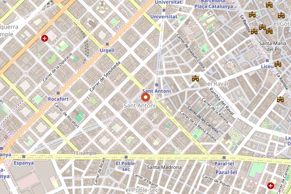 Map showing Mercat de Sant Antoni in Barcelona
