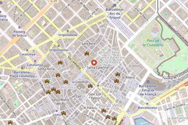 Map showing Mercat de Santa Caterina in Barcelona