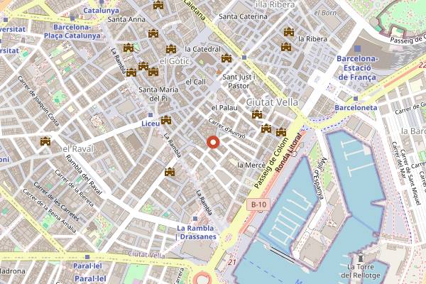 Map showing Marula Café in Barcelona