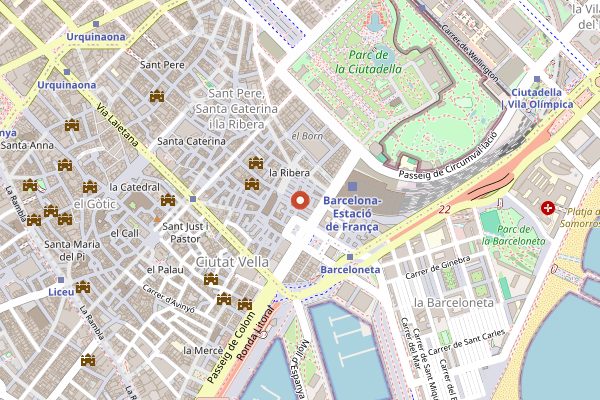 Map showing Cal Pep in Barcelona