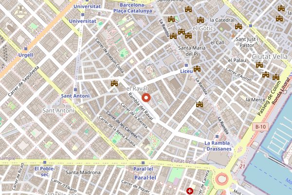 Map showing Casa Leopoldo in Barcelona
