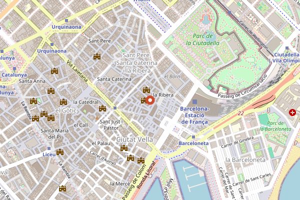 Map showing El Xampanyet (wine) in Barcelona