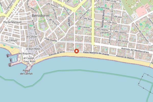 Map showing Daytona Rock Beach Bar in Benidorm