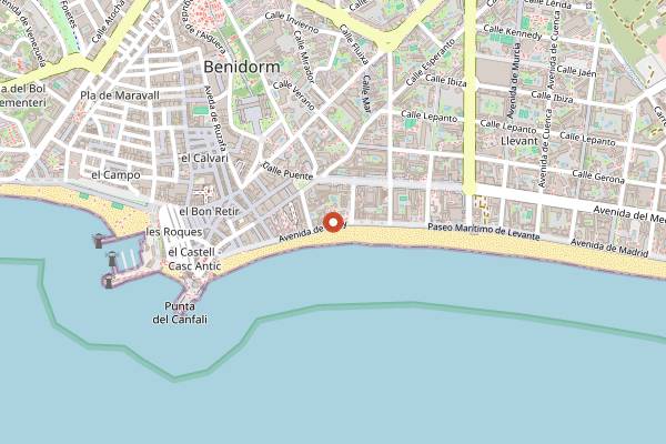 Map showing Moon Beach Club in Benidorm