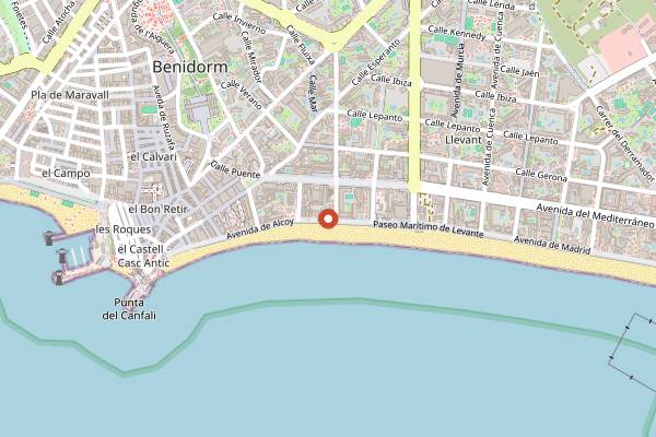 Map showing Pinocchio Playa in Benidorm