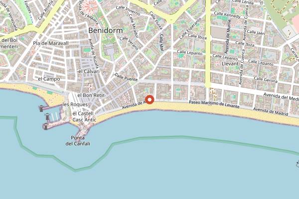 Map showing KU Lounge Café in Benidorm