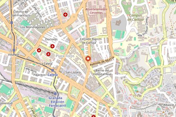 Map showing Cervezas Alhambra in Granada