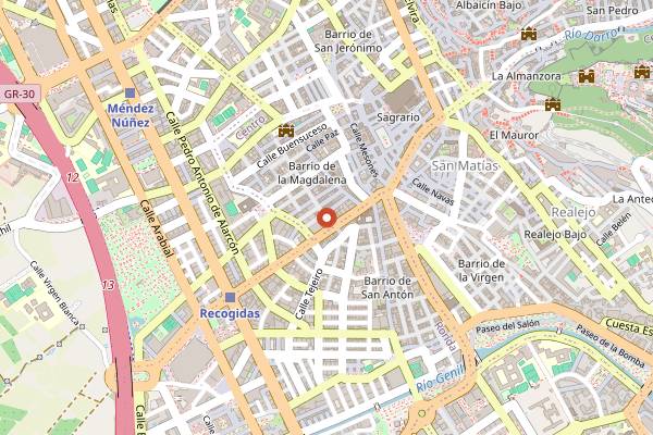 Map showing El Jardin de los Poetas in Granada