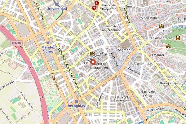 Map showing Godello Pulperias in Granada