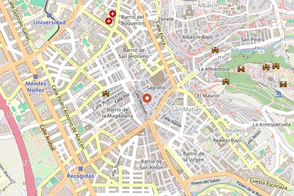 Map showing Los Diamantes Bib-Rambla in Granada