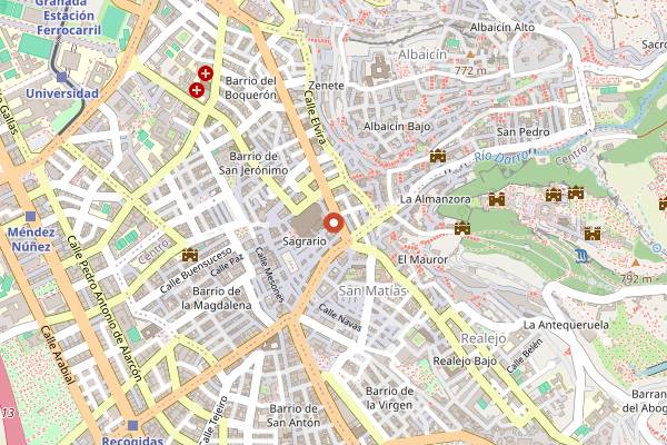 Map showing Restaurante Sevilla in Granada