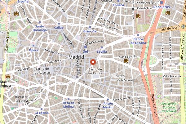 Map showing Antigua Pasteleria del Pozo in Madrid