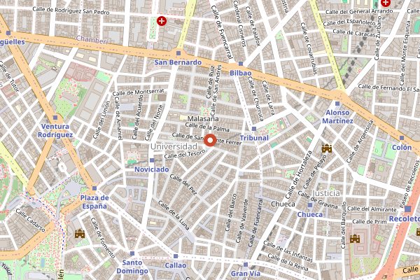 Map showing Casa Camacho in Madrid
