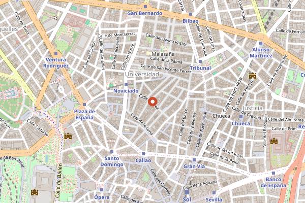 Map showing Estación Malasaña in Madrid