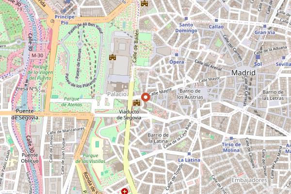 Map showing La Mayor Cervecería in Madrid