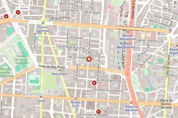 Map showing Harold's Fried Chicken in Madrid