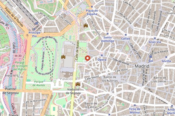 Map showing Cafe de Oriente in Madrid