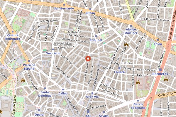 Map showing La Bicicleta Cafe in Madrid
