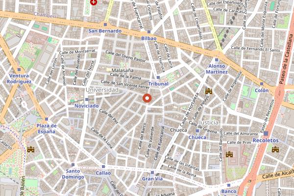 Map showing Greek and Shop in Madrid