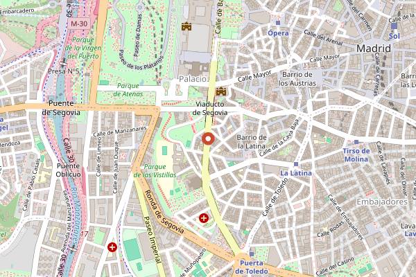 Map showing Fiestas de la Virgen de la Paloma (La Latina) in Madrid
