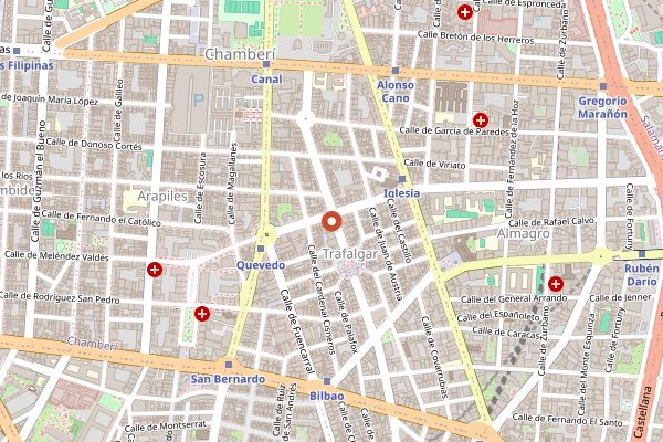 Map showing Bar Trafalgar in Madrid