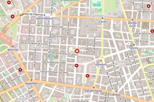 Map showing Tres por Cuatro in Madrid