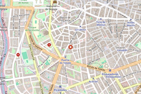 Map showing El Rastro Sunday Market in Madrid