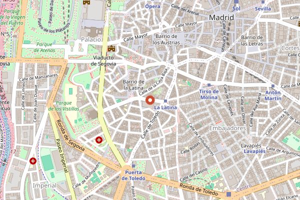 Map showing Mercado de la Cebada in Madrid