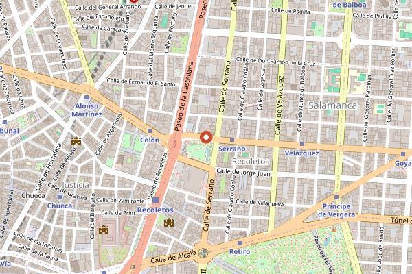 Map showing Goya Social Club in Madrid