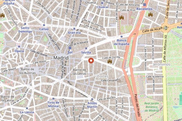 Map showing Casa Mira (turron counter) in Madrid