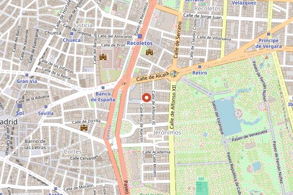 Map showing Vinoteca Garcia de la Navarra in Madrid