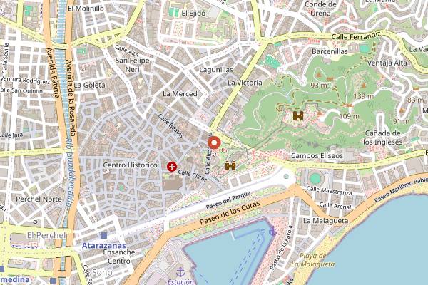 Map showing El Vegetariano de la Alcazabilla in Málaga