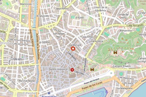 Map showing El Tapeo de Cervantes in Málaga