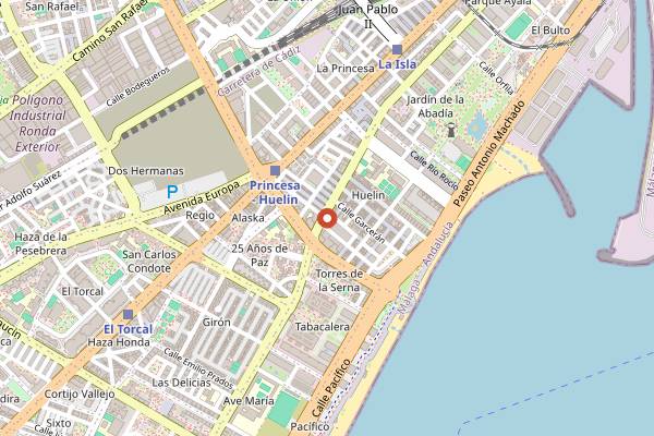 Map showing Mercado de Huelin in Málaga
