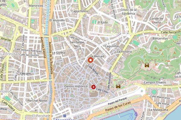 Map showing El Mesón de Cervantes in Málaga