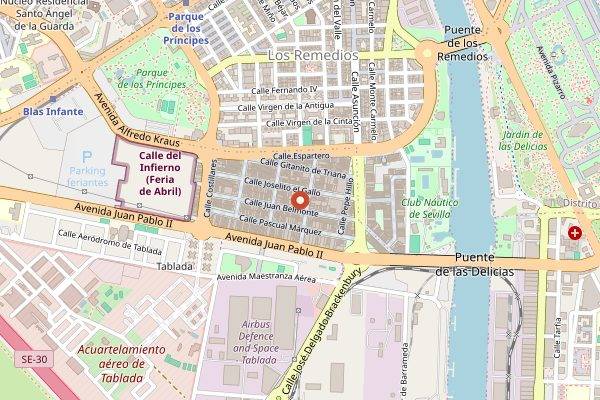 Map showing Feria de Abril in Seville