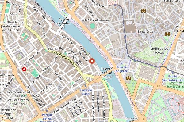 Map showing Kiosco de las Flores in Seville