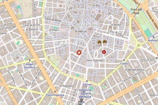 Map showing Horno de San Bartolome in Valencia